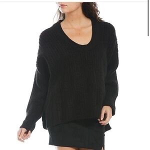 FREE PEOPLE Black Blue Bell Scoop Neck Sweater